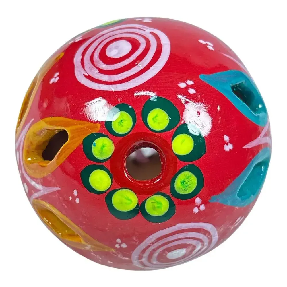 Pink Taravera Mexican Folk Art Clay Hand Painted Christmas Ornament Ball Floral